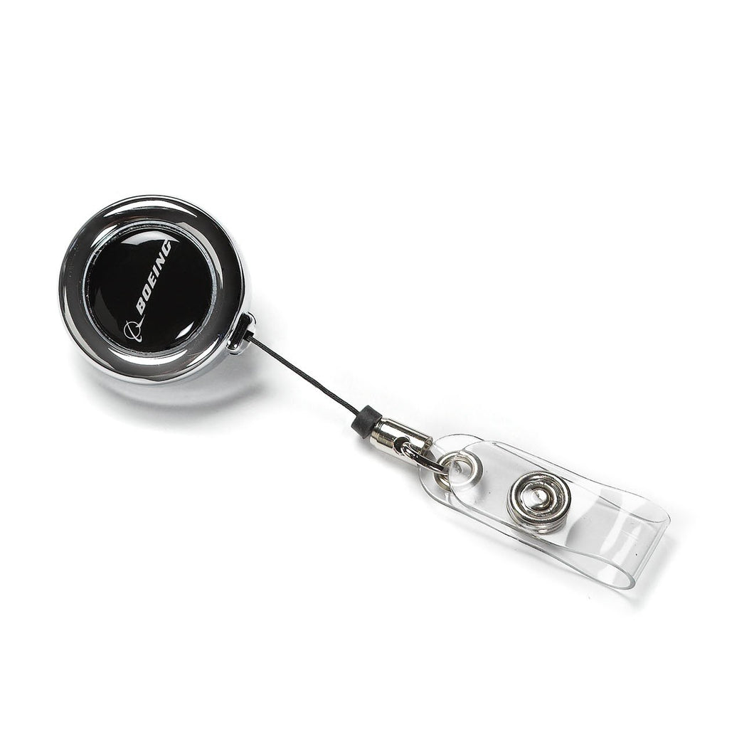 Boeing Chrome Clip-on Retractable Badge Holder